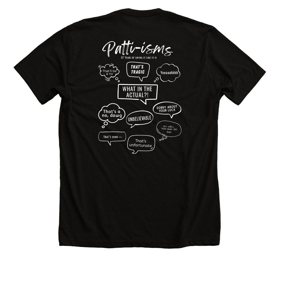 Patti?s Retirement&nbsp;, a Solid Black Blend Premium Unisex Tee (back-view)