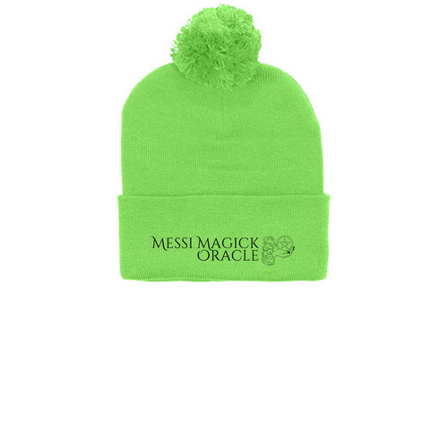 Messi Magick, a Neon Green Printed Pom-Pom Beanie