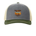 2026 Deltana Fair Hats, a Heather Grey/ Birch/ Army Olive Printed Five-Panel Trucker Cap