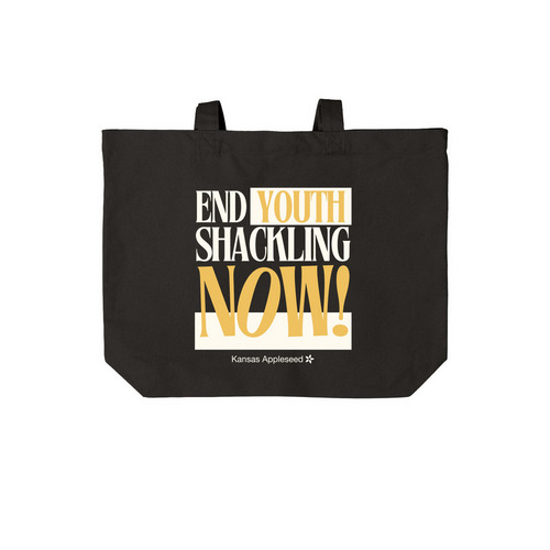 End Youth Shackling Tote Bag, a Deep Black Cotton Canvas Tote Bag