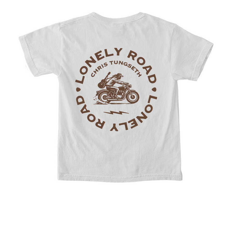 Chris Tungseth | Lonely Road, a White Comfort Colors Youth Tee (back-view)