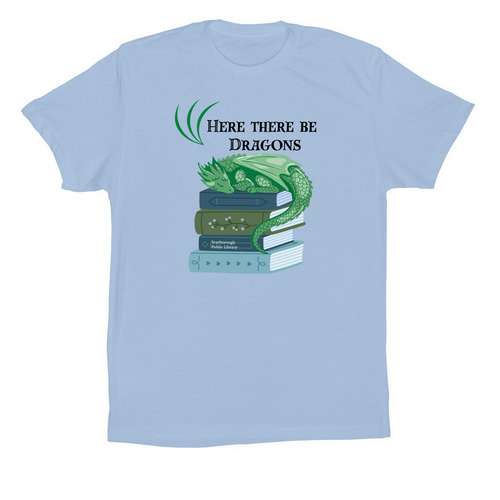 Here There Be Dragons, a Baby Blue Premium Cotton Tee
