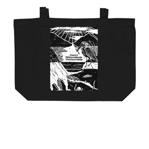 Watershed Ecosystem Tote Bags, a Black Large Organic Cotton Tote Bag