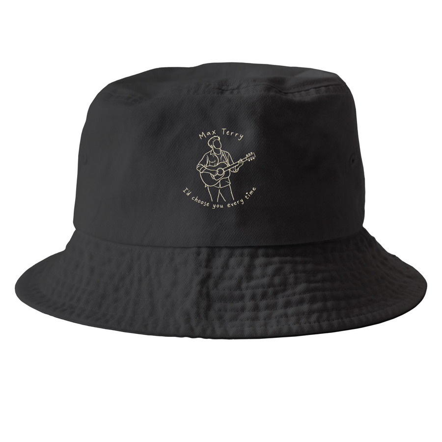Hats, a Black Printed Bucket Hat