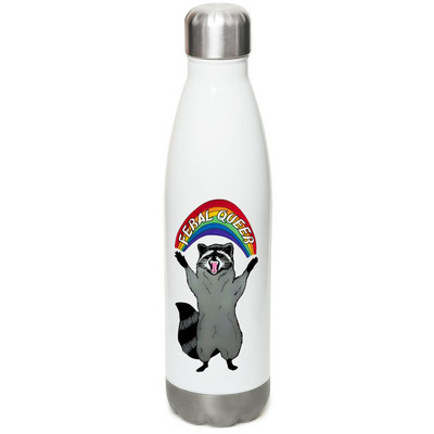 Feral Queer Water Bottle, a White Stainless Steel Water Bottle