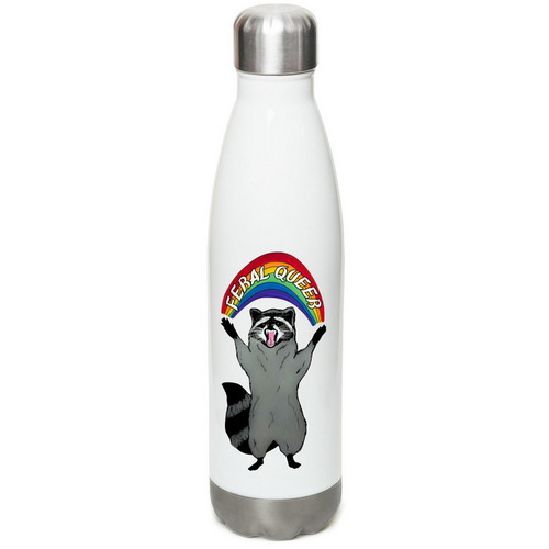 Feral Queer Water Bottle, a White Stainless Steel Water Bottle
