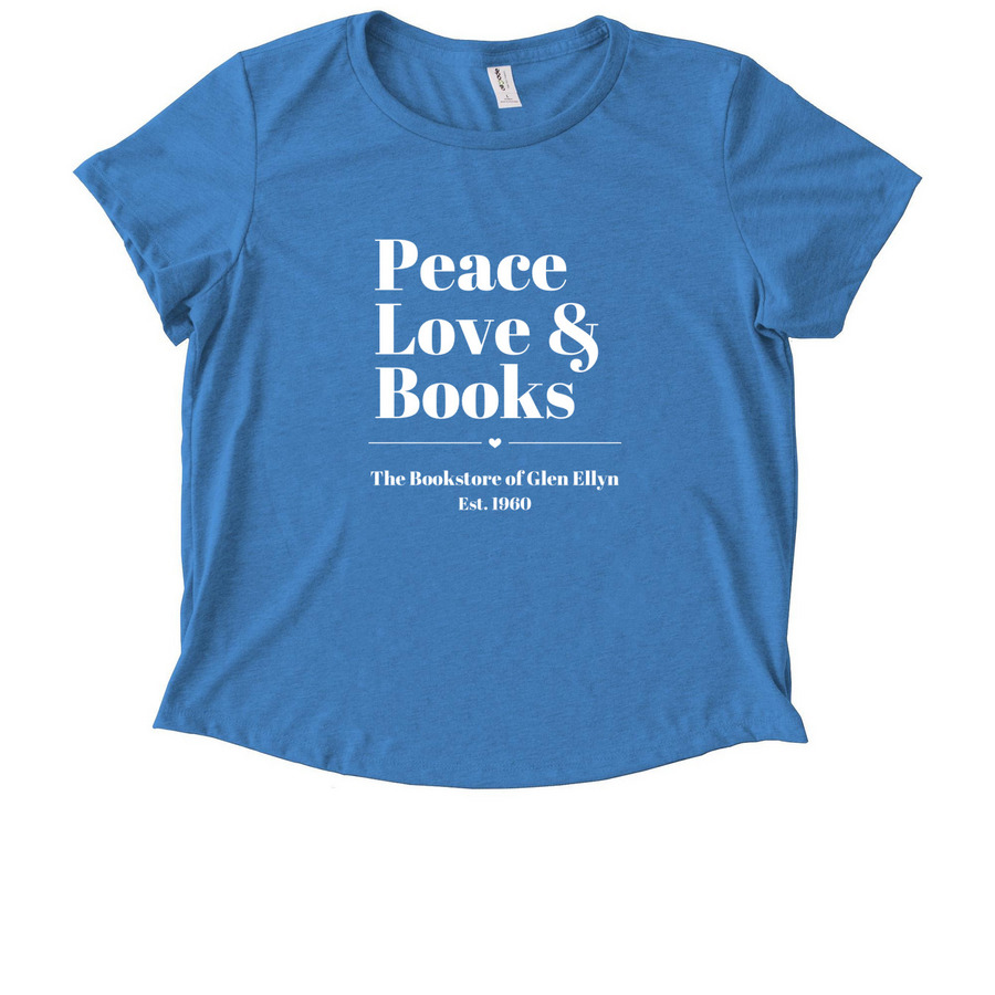 Peace, Love, Books Small Heart White, a Azure Blue Allmade Eco Triblend Women?s Scoop Neck Tee