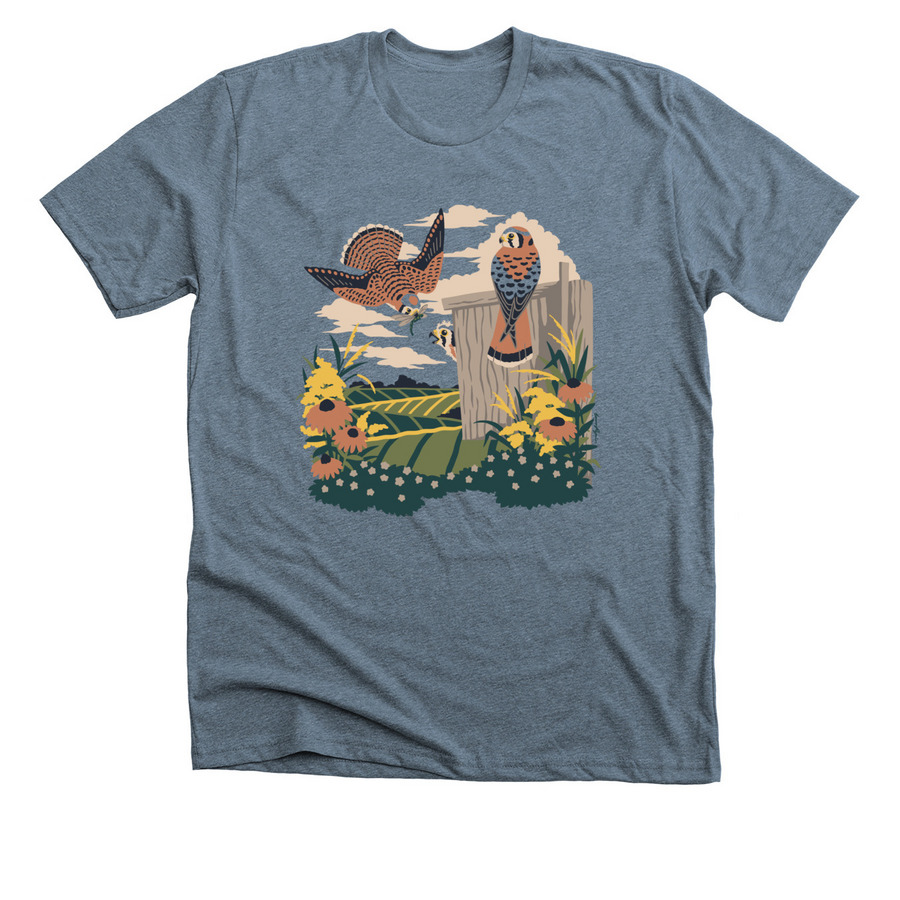 The Upper Midwest Kestrel Project, a Heather Slate Premium Unisex Tee