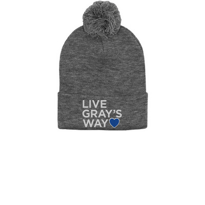 Live Gray's Way ? 14th Birthday fundraiser, a Dark Heather Grey Pom-Pom Beanie