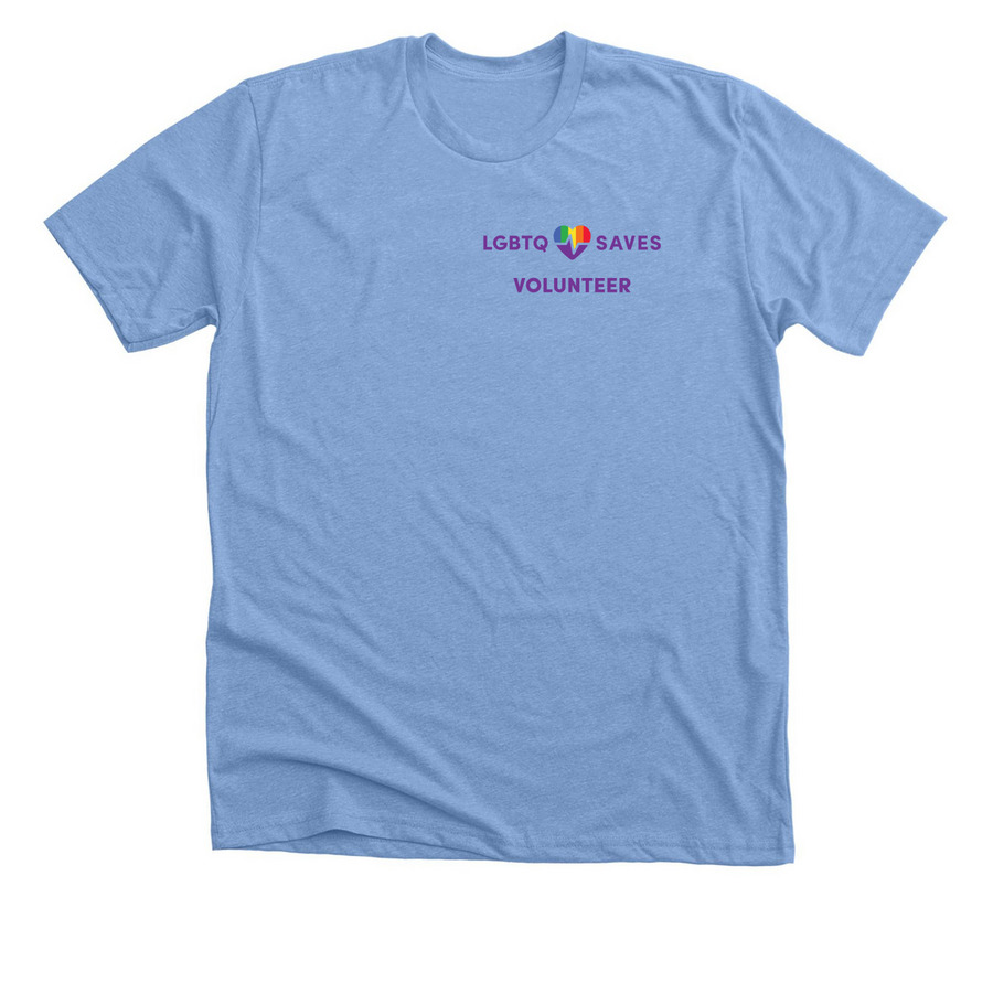 LGBTQ SAVES Volunteer Shirt, a Heather Carolina Blue Premium Unisex Tee