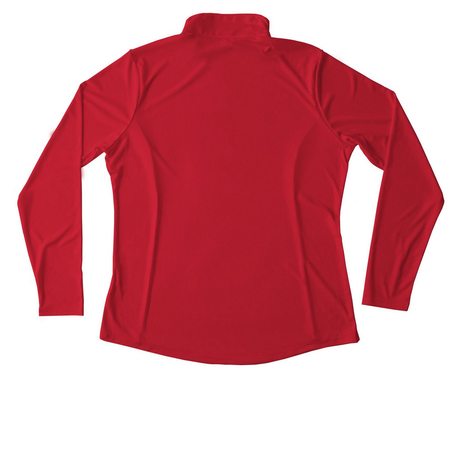 The COE Performance Zip Up, a True Red Women's Performance Quarter Zip Pullover (back-view)
