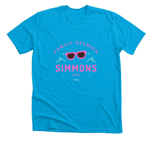 Simmons Reunion Pink Sunglasses, a Neon Blue Premium Unisex Tee