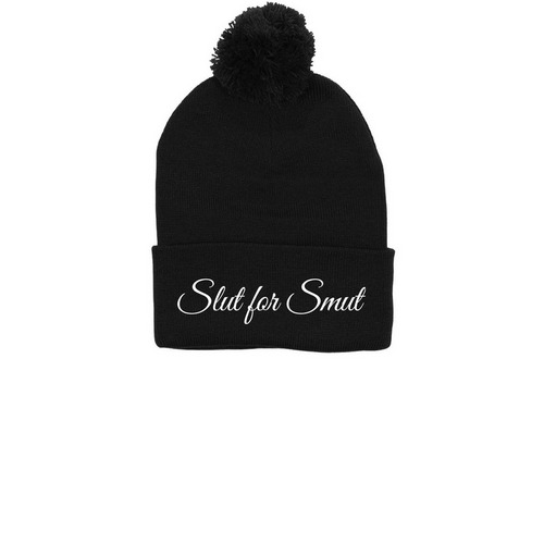 Beanies, a Black Printed Pom-Pom Beanie