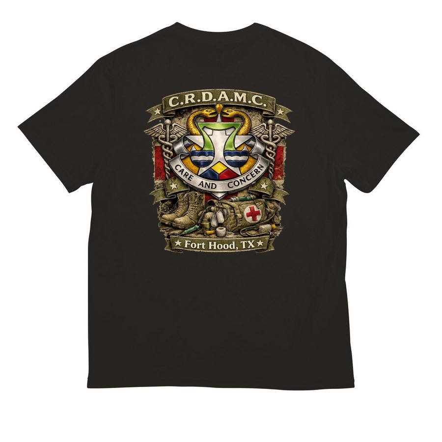 CRDAMC PT Shirts, a Deep Black All-American Unisex Tee (back-view)