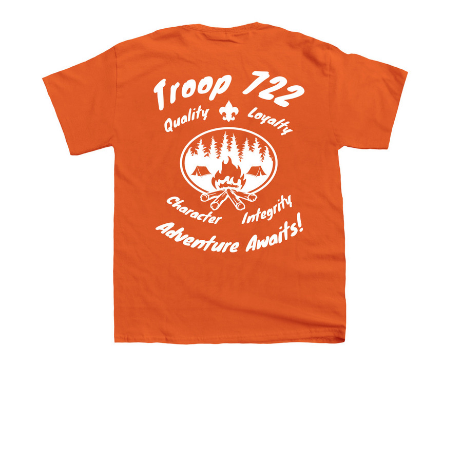 Troop 722 Class B (Front & Rear Graphic), a Orange Youth Unisex Tee (back-view)