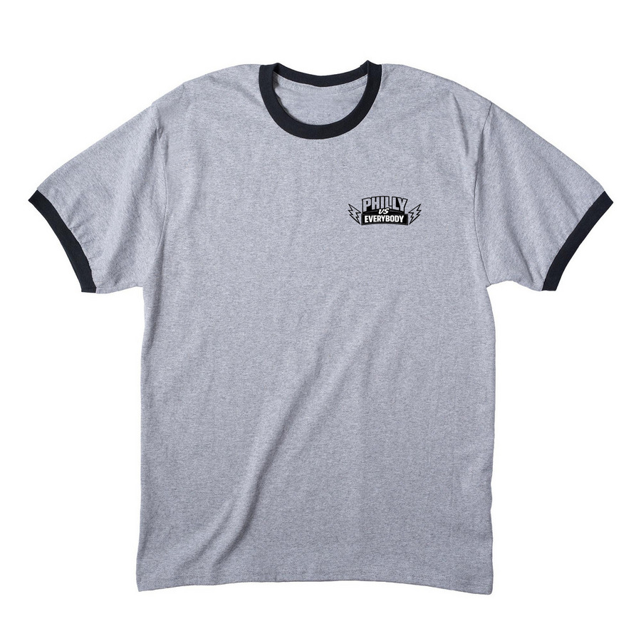 Philly vs Everybody (corner logo), a Athletic Heather/ Jet Black Cotton Ringer Tee
