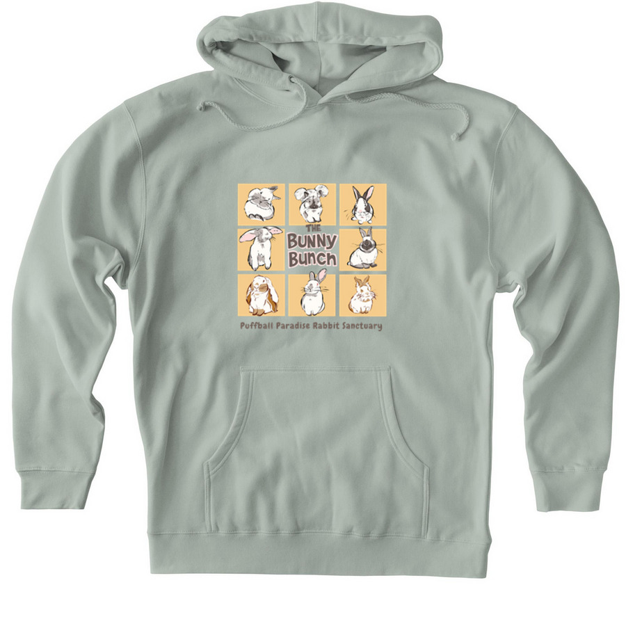 Bunny Bunch, a Dusty Sage Heavyweight Pullover Hoodie