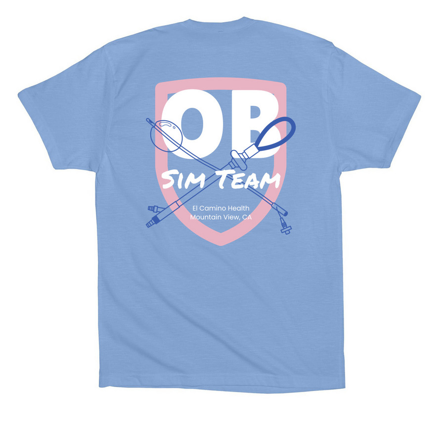 Sim Team Shirt - Surgical Gown Blue, a Carolina Blue Premium Cotton Tee (back-view)