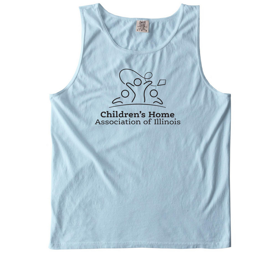 Black Outline CHAIL Logo, a Chambray Comfort Colors Tank Top