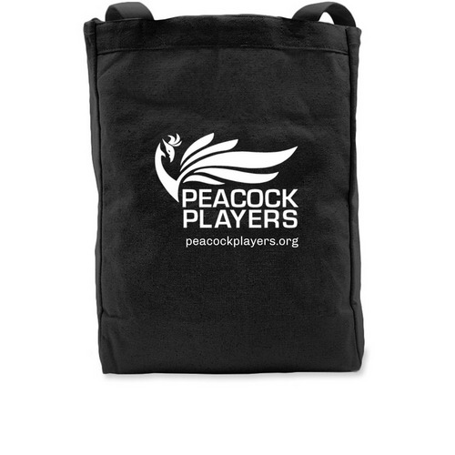 Peacock Players White Logo Tote, a Black Recycled Cotton Tote Bag