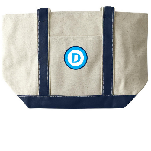 Canvas Tote with Logo, a Natural/Navy Large Two-Tone Canvas Tote Bag