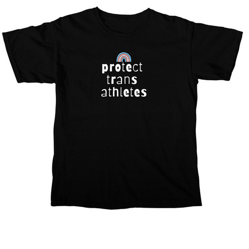 Protect Trans Athletes (rainbow), a Black Comfort Colors Unisex Tee
