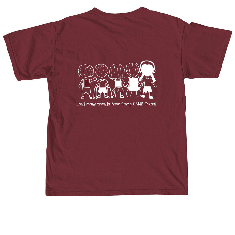 Camp CAMP friends!, a Brick Comfort Colors Unisex Tee (back-view)