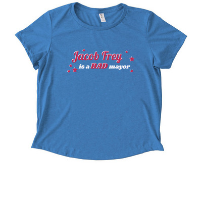 Tell Jacob Frey, a Azure Blue Allmade Eco Triblend Women?s Scoop Neck Tee