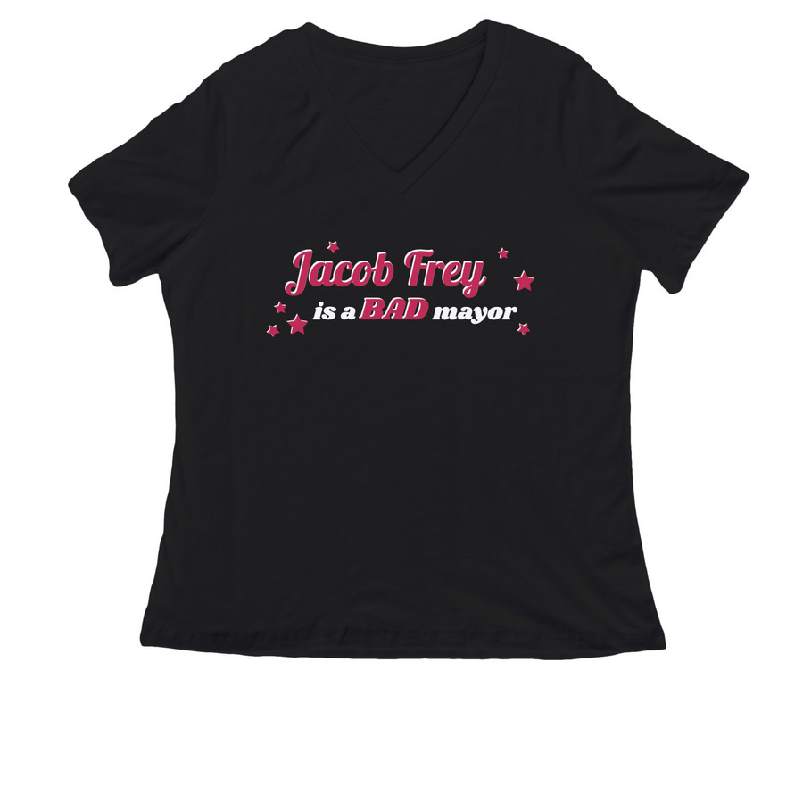 Tell Jacob Frey, a Black Women's Relaxed V-Neck Tee