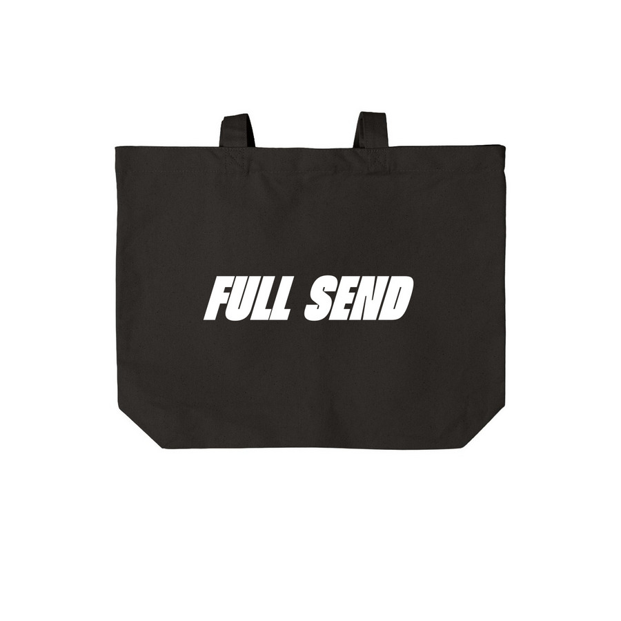 RESET FULL SEND Tote Bag, a Deep Black Cotton Canvas Tote Bag