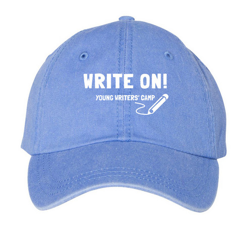 Write On! Young Writers' Camp Hats, a Periwinkle Printed Pigment Dye Baseball Cap