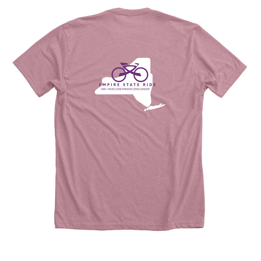 Riding to Remember Vicki, a Heather Orchid Premium Unisex Tee (back-view)