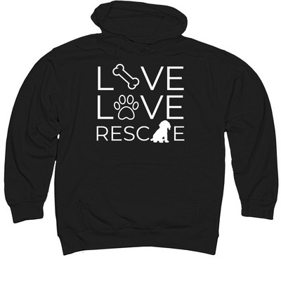 Live, Love Rescue!, a Black Midweight Pullover Hoodie