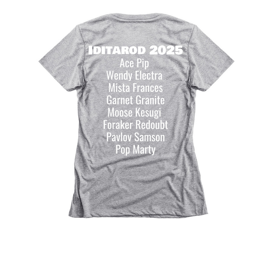 2025 Iditarod&nbsp;, a Dark Heather Grey Women's Slim Fit Tee (back-view)