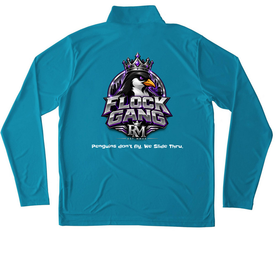 FLOCK GANG ?? Quarter-Zip, a Atomic Blue Unisex Performance Quarter Zip Pullover (back-view)