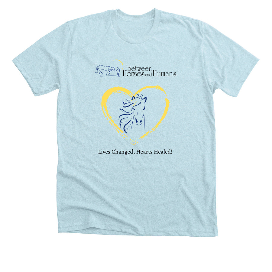 Horse in Heart Logo, a Heather Ice Blue Premium Unisex Tee