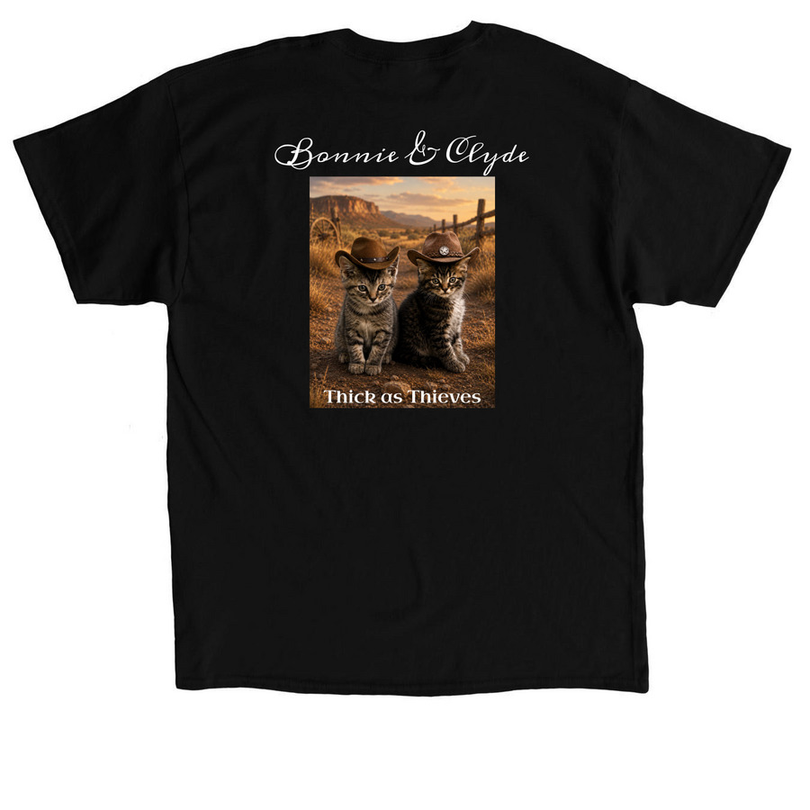 Bonnie + Clyde, a Black Classic Unisex Tee (back-view)