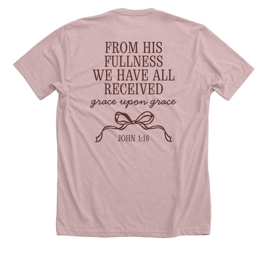 Grace Upon Grace, a Heather Pink Gravel Premium Unisex Tee (back-view)