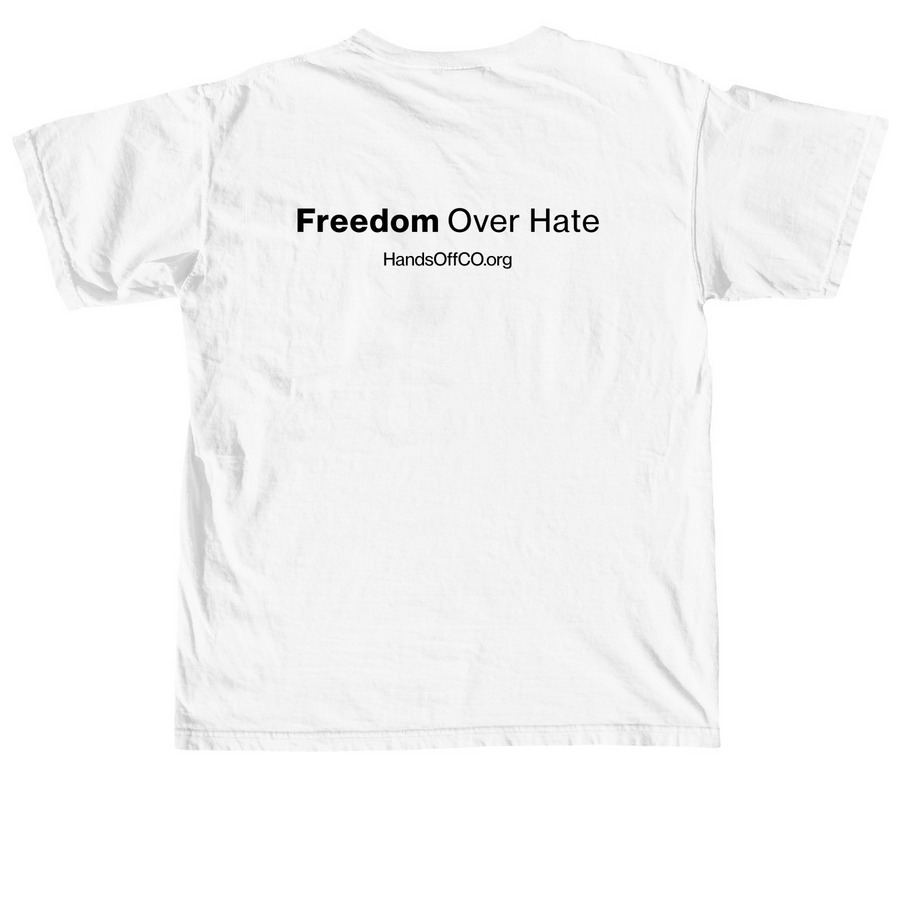 Hands Off Colorado (Light), a White Comfort Colors Unisex Tee (back-view)