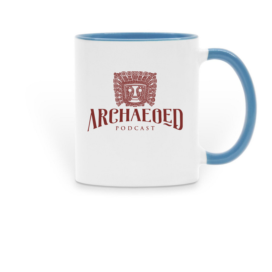 ArchaeoEd Podcast Mug, a Light Blue Two-Tone Ceramic Mug