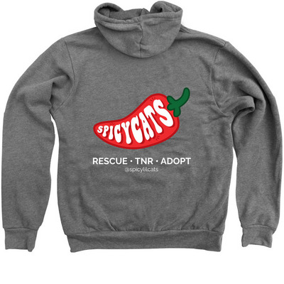Chili Pepper FULL BACK - Spicy Cats Rescue, a Deep Heather Zip Up Hoodie