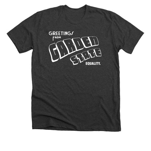 Greetings from Garden State Equality, a Dark Grey Heather Premium Unisex Tee