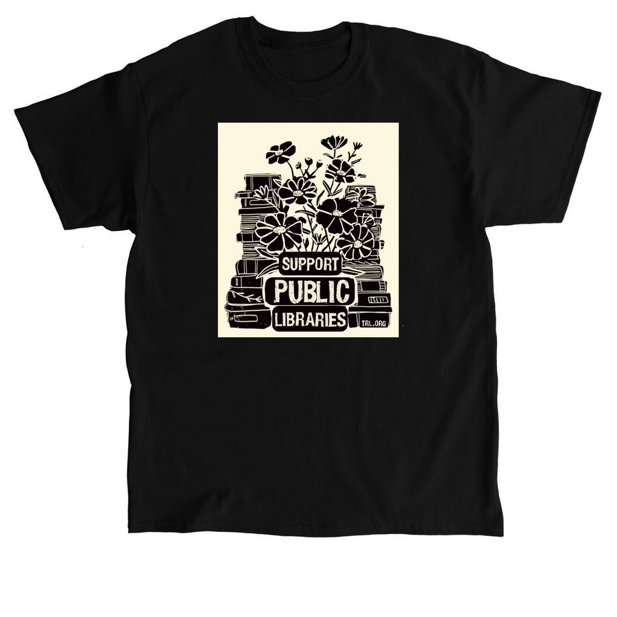 Linocut Support Public Libraries, a Black Classic Unisex Tee