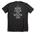 KEEP CALM & SHUCK ON, a Dark Grey Heather Premium Unisex Tee (back-view)