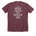 KEEP CALM & SHUCK ON, a Heather Maroon Premium Unisex Tee (back-view)