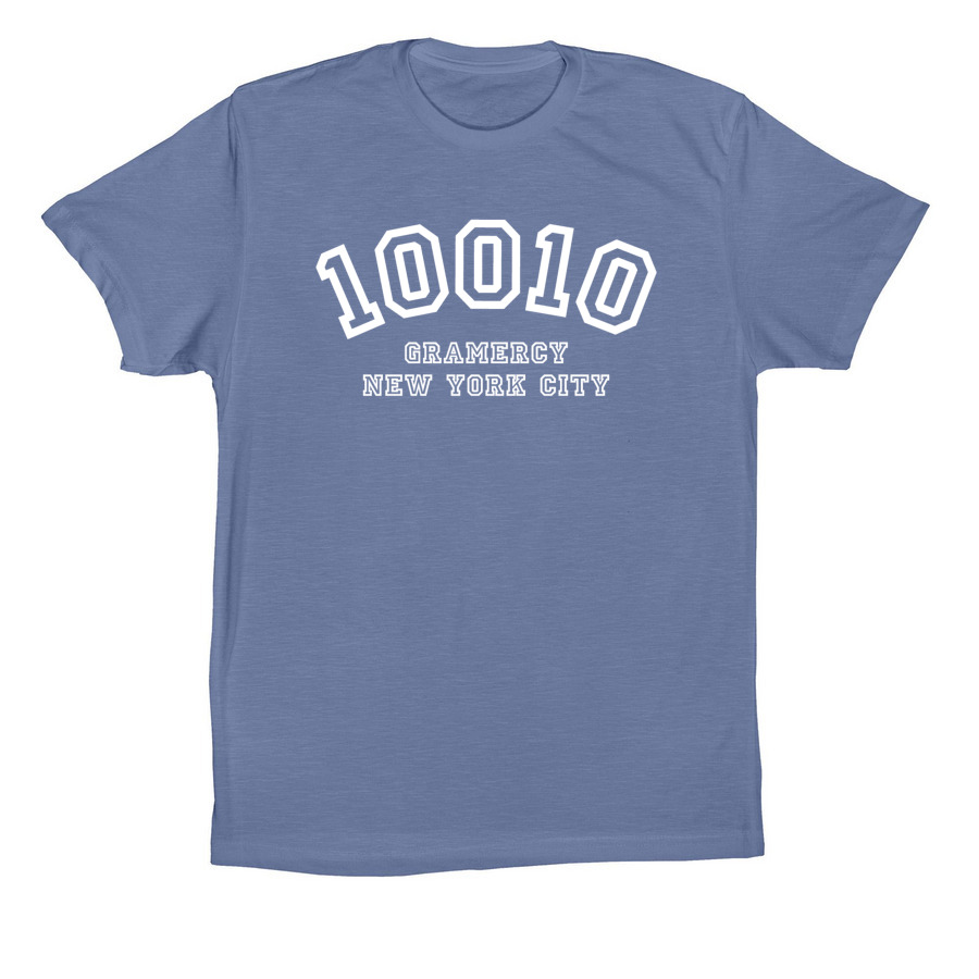 10010 Varsity White, a Lavender Blue Premium Cotton Tee
