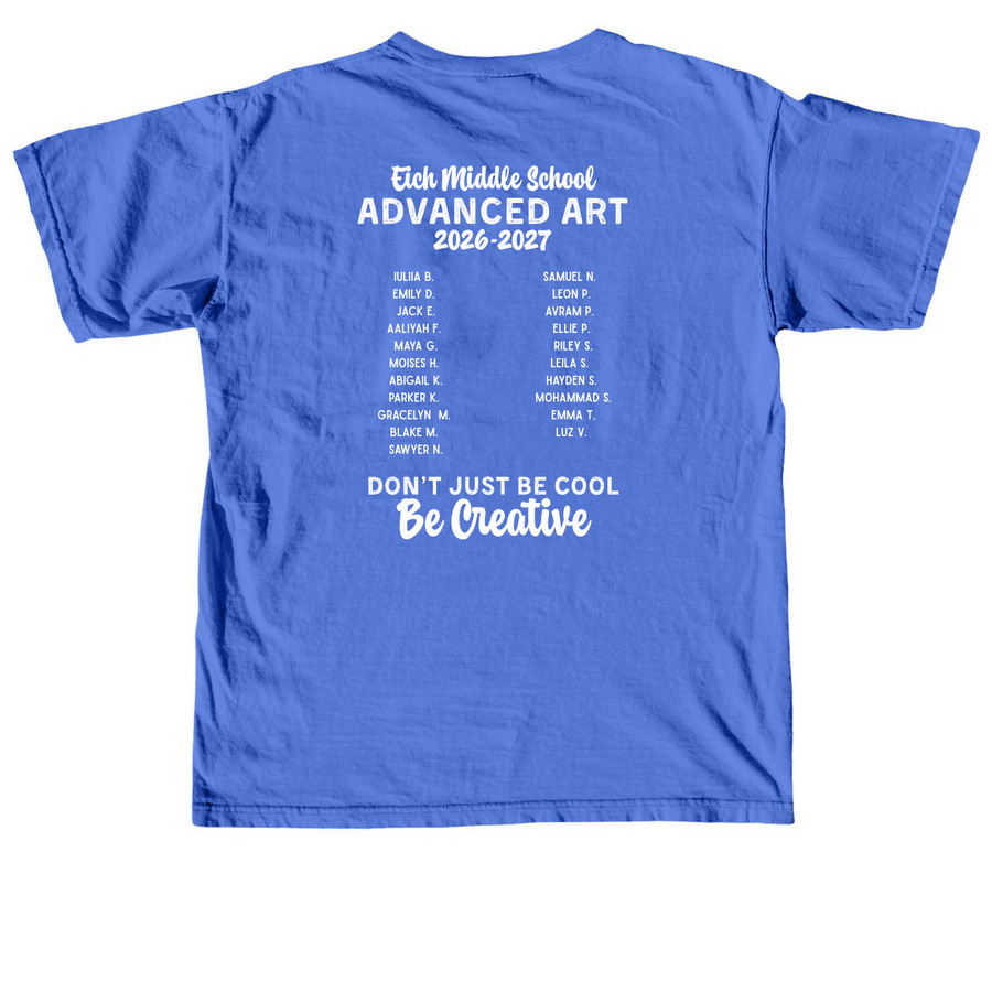 26/27 Advanced Art, a Flo Blue Comfort Colors Unisex Tee (back-view)