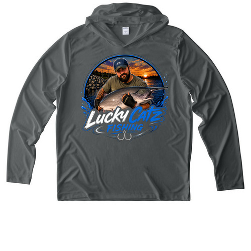 Lucky Catz UV shirts, a Dark Smoke Grey UV Performance Long Sleeve Hoodie
