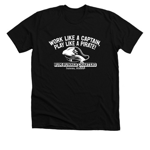 Work like a Captain, Play like a Pirate!, a Solid Black Blend Premium Unisex Tee