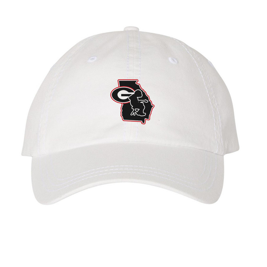 Athens Mikey Hat, a White Printed Pigment Dye Baseball Cap